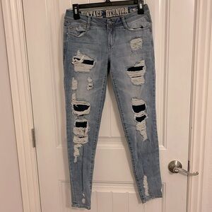 Vintage Reunion Rewash #Bemore‎ jeans women’s size 1/2 skinny  distressed lined